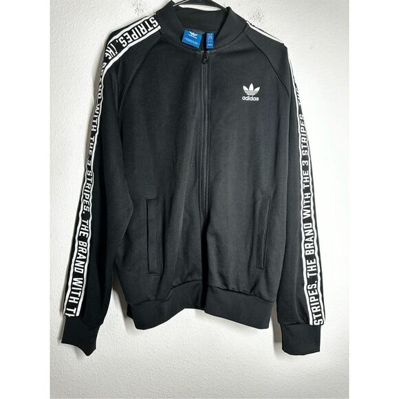 Adidas Men’s Track Full Zip Black White Logo Size L - Picture 1 of 12